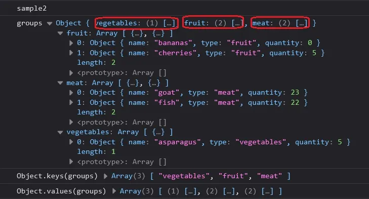Object.groupBy sample2