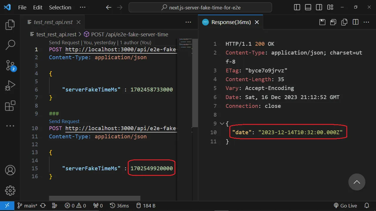 Call the fake time API with 14/Dec/23 - Thursday