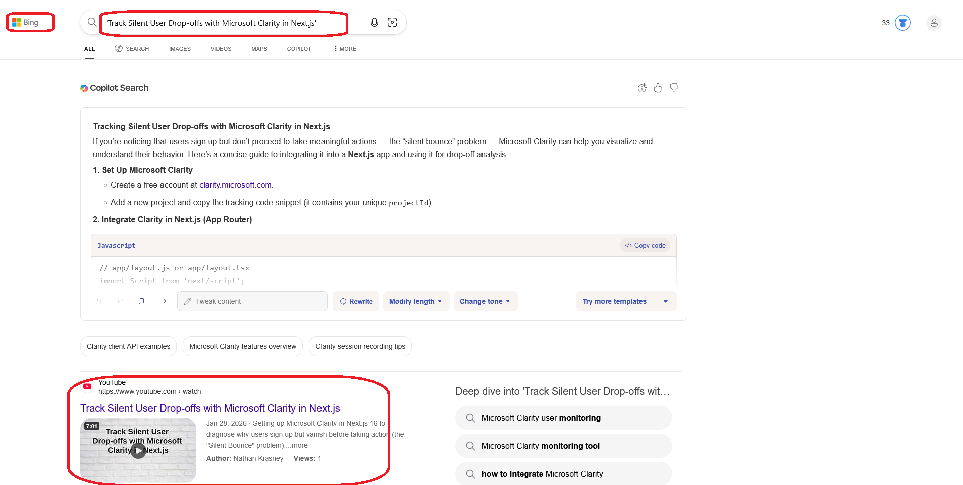 Bing Clarity Search